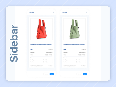 E-commerce retail omnichannel platform: Sidebar