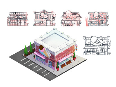 Ice Cream Shop Concept concept design drawing game ice cream illustration illustrator isometric photoshop shop sketch