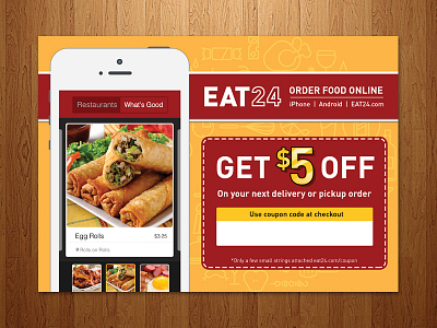 Coupon Postcard for Eat24 app coupon delivery design eat24 food graphic ios ordering postcard