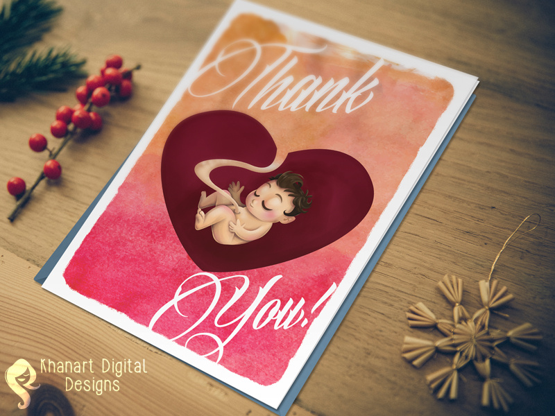 Thank You Card design illustration graphic handmade gift nurses pregnancy baby you thank card greeting