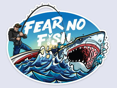 Fishing Sticker - Fear no fish boat fisherman fishing illustration illustrator ocean shark splash sticker stickermule
