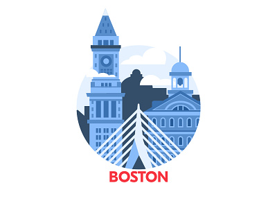 Boston art blue boston bridge cities city custom design grubhub house illustration locations massachusetts monotone shades sketch skyline state tower vector