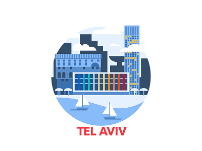 Tel Aviv art aviv blue building buildings cities city custom design illustration israel locations monotone shades sketch skyline skylines tel tel aviv vector