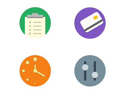 Icons For Ad Tech Product card colours flat icons minimalistic round settings shape time