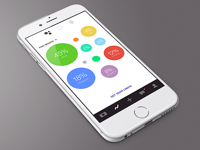 Balance screen, new version of Budgy app balance bar bubbles finance flat ios iphone percents simple tab traveling types