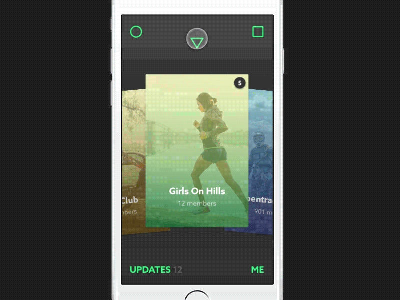 Hub X, Basic Interactions animation cards dark fitness gif interactions principle sport touch ui ux
