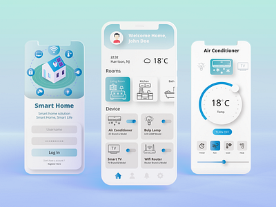Smart Home Controller app branding design home page home security log in page login page product design smart home smart home app smart home control smart home controlling ui
