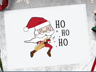 Santa playing the saxophone : Ho Ho Ho Gnomes Christmas Graphic funny happy illustration music saxophone