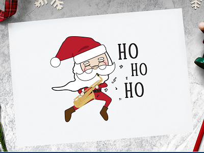 Santa playing the saxophone : Ho Ho Ho Gnomes Christmas Graphic