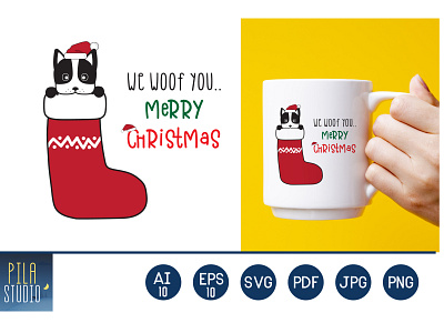 We Woof You Merry Christmas : Santa Dog Boston Terrier Cute Pet funny happy hohoho