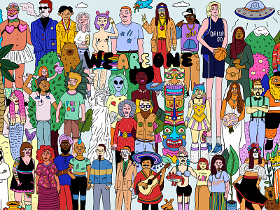 Diverse group of people LGTB cartoon comic drawing fun illustration