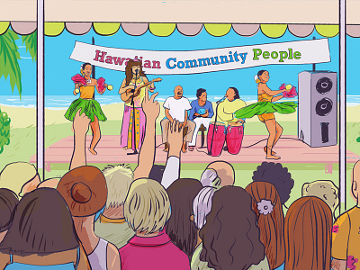 Hawaiian Community barbecue book cover camping fair festival grill illustration paint park postcard raising sketch