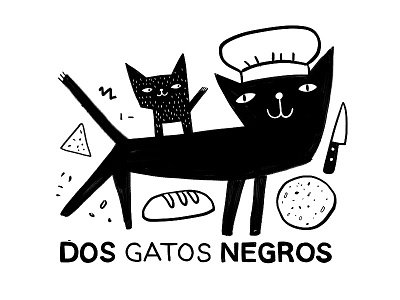 Dos gatos negros black black and white cartoon detailed doodle fun hip illustration ink kids logo marker