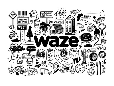 Doodle illustration for Waze t-shirt