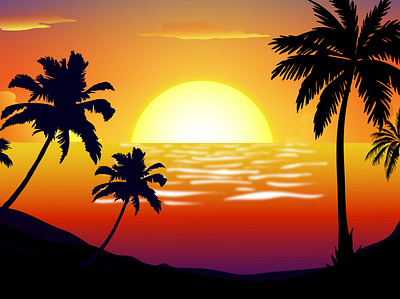 beach sunset dx444 design illustration vector