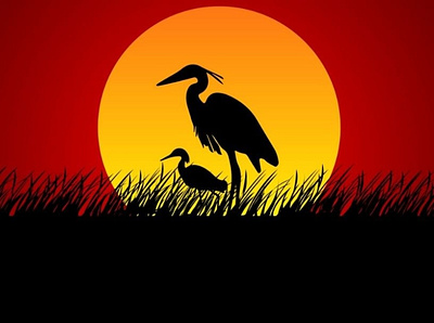 crane and sunset design illustration vector