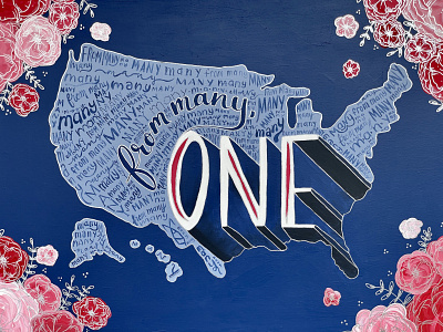 "Floral Motto - USA" design lettering mural painting usa