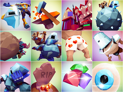 Stylized Achievements Pics 3d 3d illustration achievements fantasy flat shaded knight low poly
