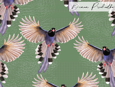 Taiwan Blue Magpie bird bird illustration bird pattern flying bird illustration photoshop purple repeat pattern repeating pattern