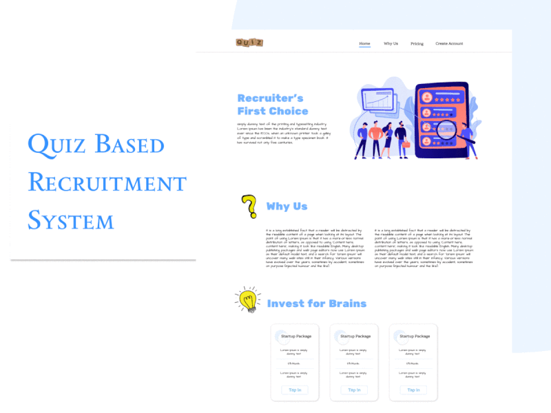 Landing Page of a Quiz App for Recruitment Automization