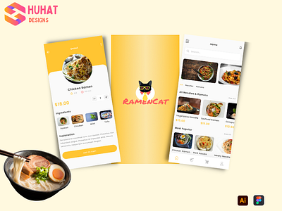 RamenCat a- A Quick Searching App for Ramen Lovers animation delivery figma food ramen ui