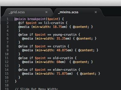 What do you name your media queries? code dev less playoff sass sublime text