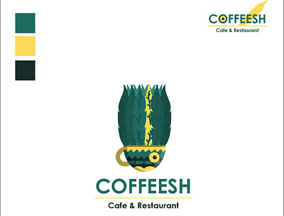 COFFEESH Cafe & Restaurant LOGO branding design flat icon illustration logo minimal typography ui vector