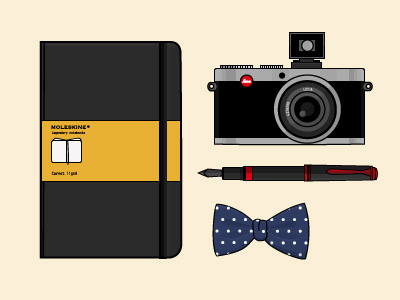 Hipster stuff bowtie fountainpen illustration leica moleskine