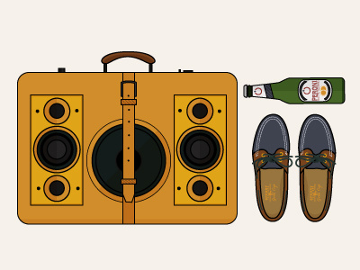 Chillax stuff beer illustration jukebox shoes suitcase vector weekend