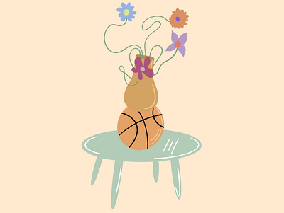 flowers on top of basketball on top of table design digital art illustration plant procreate