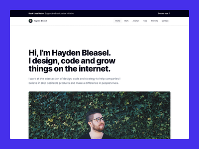 Personal Website, August 2020 about apps bleasel brand contact hayden home personal playlists portfolio website work