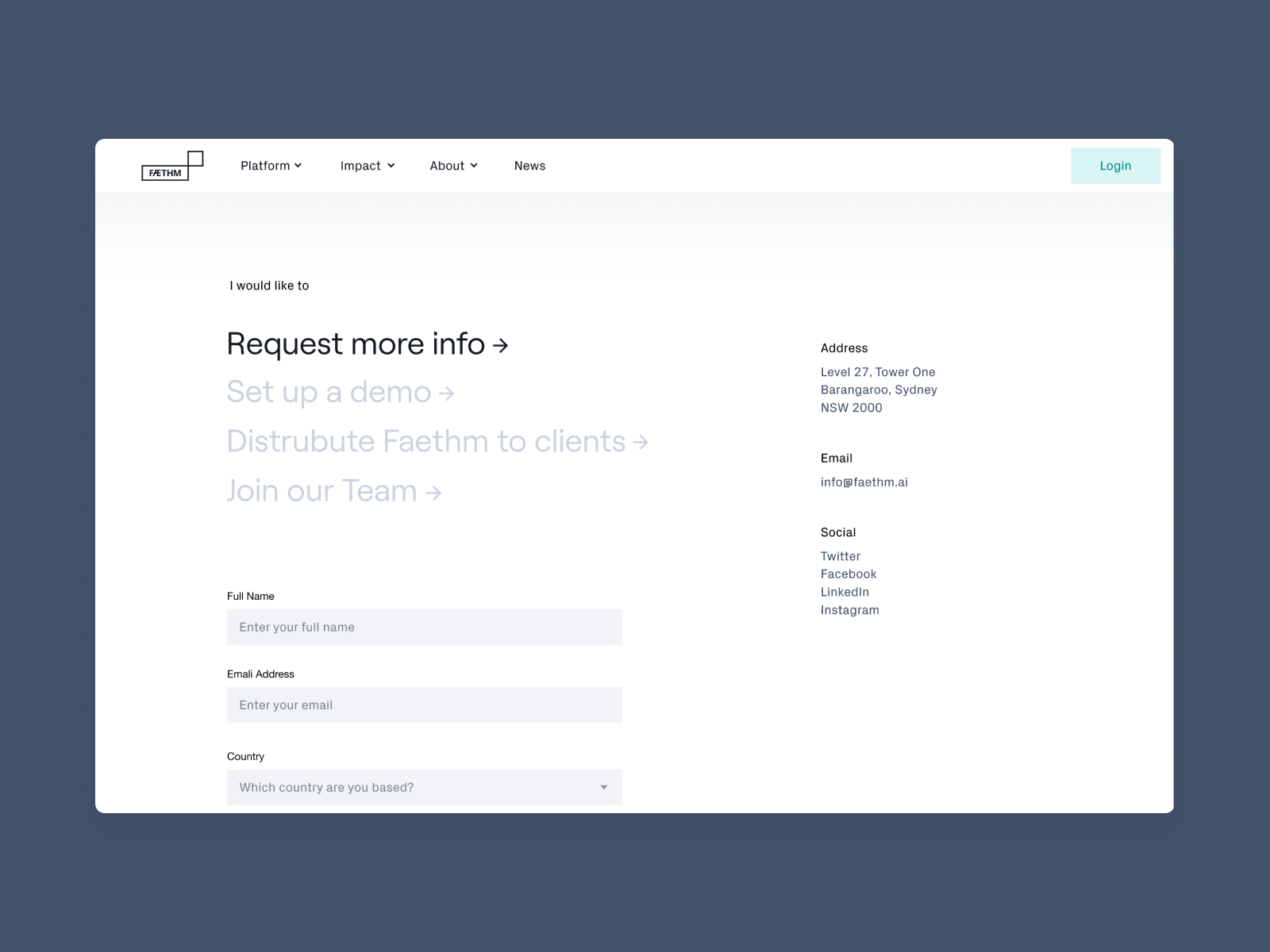Faethm Contact Page