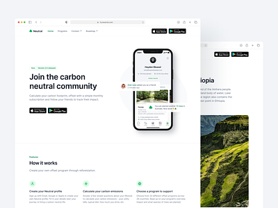 Neutral Website calculator carbon change climate community emissions environment green home landing page neutral offset product profile reforestation simple social trees web website