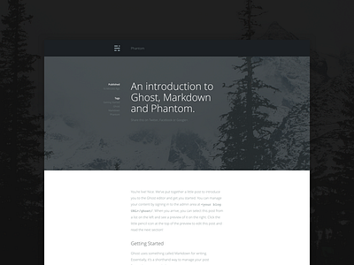 Phantom for Ghost blog clean dark ghost mountains preview simple theme typography unsplash white