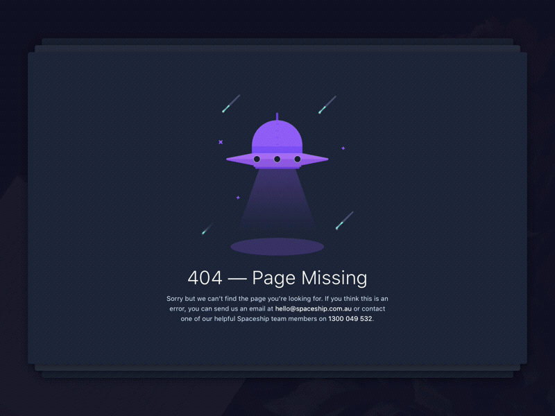 404: Page has been abducted 404 black finance fintech floating invest notfound purple space spaceship superannuation ufo