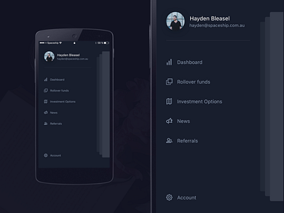 Spaceship Mobile Menu app finance fintech invest ios mobile purple signup space spaceship super superannuation
