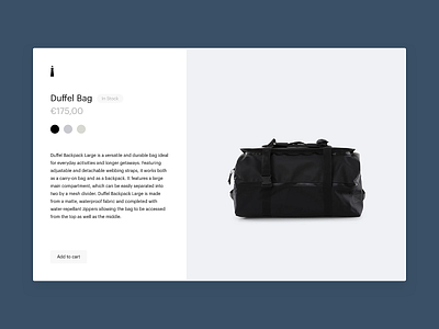 DailyUI 096 - In Stock bags dailyui dailyui 097 duffel in stock rains shop shopping shopping app store