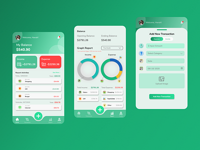 Financial Planning Application app application art button colors design finance font gradient green icon mobile money app nunito ui userinterface