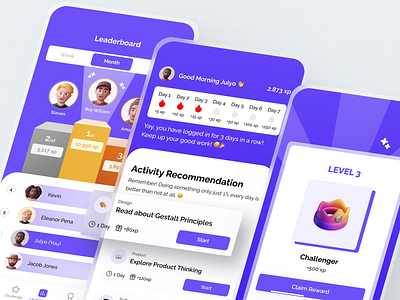 Rallenge: Make your Academy Activity More Fun app badge clean design exploration game gamification icon leaderboard light minimalist mobile mobile design purple to do list typography ui uidesign uiux userinterface