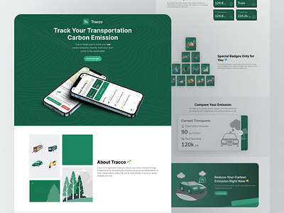 Tracco Website - Track Your Transportation Carbon Emission 🚗 carbon emission carbon footprint clean clean design green icon illustration micro interaction mockup pattern product design transportation ui design user interface user interface design ux design web web design website website design