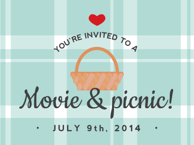 Movie & picnic date green invitation love movie night picnic plaid