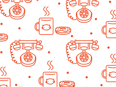 Coffee Phone Break Wip break cat coffee cup donut mug old pattern phone school vintage