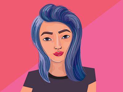 Self blue hair headshot human illustration portrait