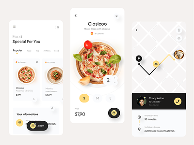 Fode - Food Delivery App app application clean creative design fireart food food delivery mobile mobile app mobile app design pizza product design ui ui8 ux yellow