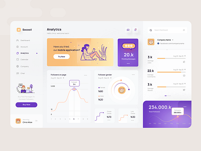 Social Media Dashboard analytics dashboard cool creative design dashboad dashboard ui design social social media statistics stats ui uidesign ux uxdesign web web design webdesign yellow