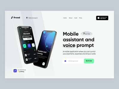 Finced- Web Site- Home page blue creative finance finance app green home page landing page landingpage mobile product design ui uidesign ux uxdesign web app web ui webdesign website design white white space