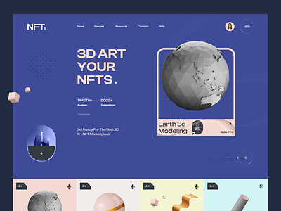 3D Art NFTS Web Design 3d art blue branding creative illustration landing page nfts nfts card product design ui uidesign ux uxdesign web design