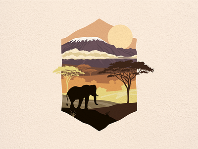 Kilimanjaro africa animals clouds elefant flat illustration landscape mountain vector