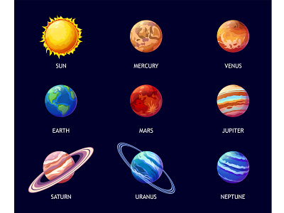 Solar sistem object cartoon earth illustration jupiter mars mercury neptune saturn sun uranus vector venus