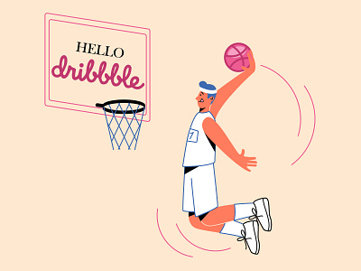 Hello Dribbble adobe illustrator basketball debut hello dribble illustration vector